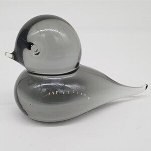 Swedish Art Glass Bird Figure Reijmyure Glasbruk Smokey Gray VTG 2.75"